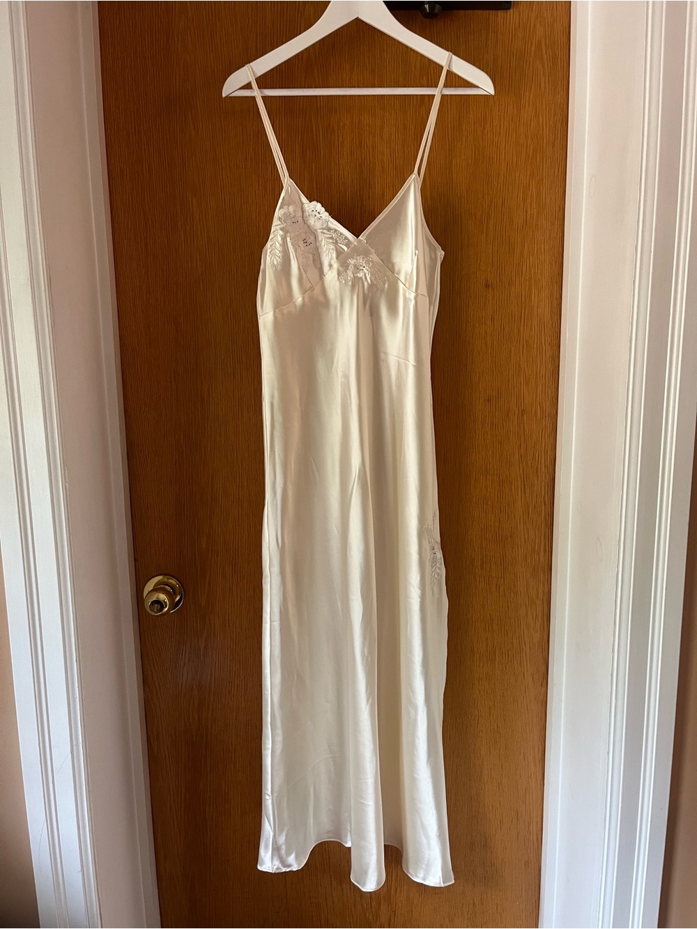 Silky Ivory Lace-Trim Slip Dress
